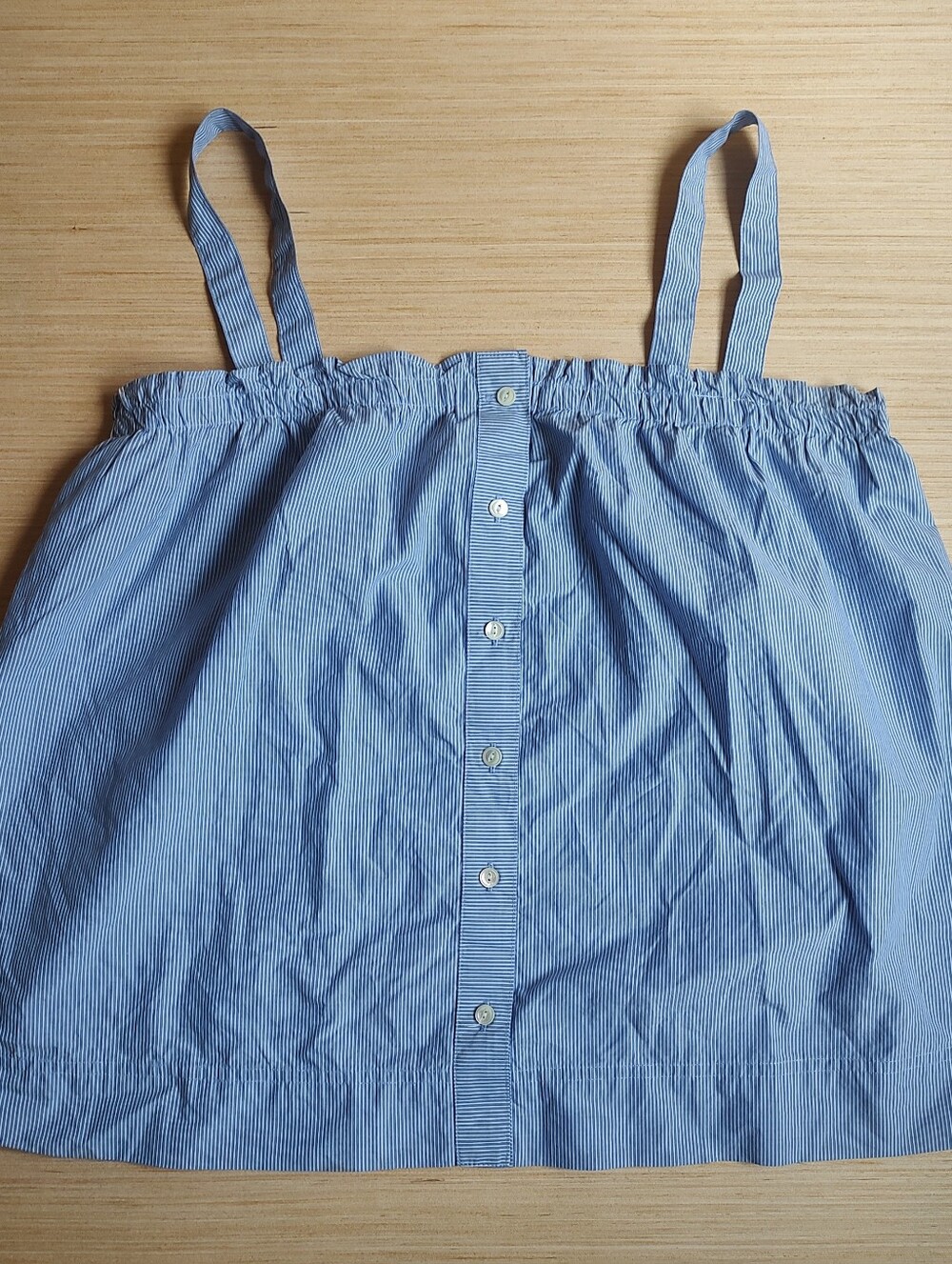 J Crew Buttons Front Pinstripes White Blue Top Blouse Straps Size 10 Striped